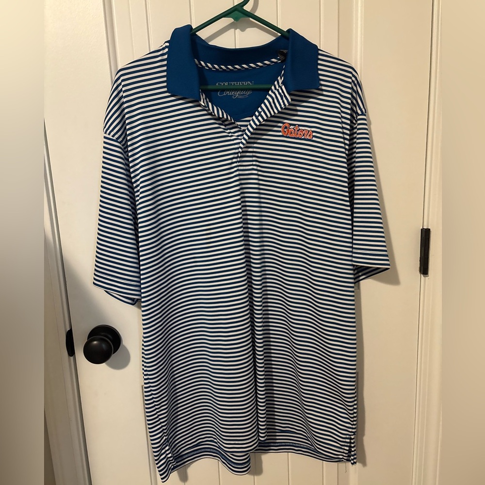 Florida Gators Men's Navy and White Striped Polo Shirt